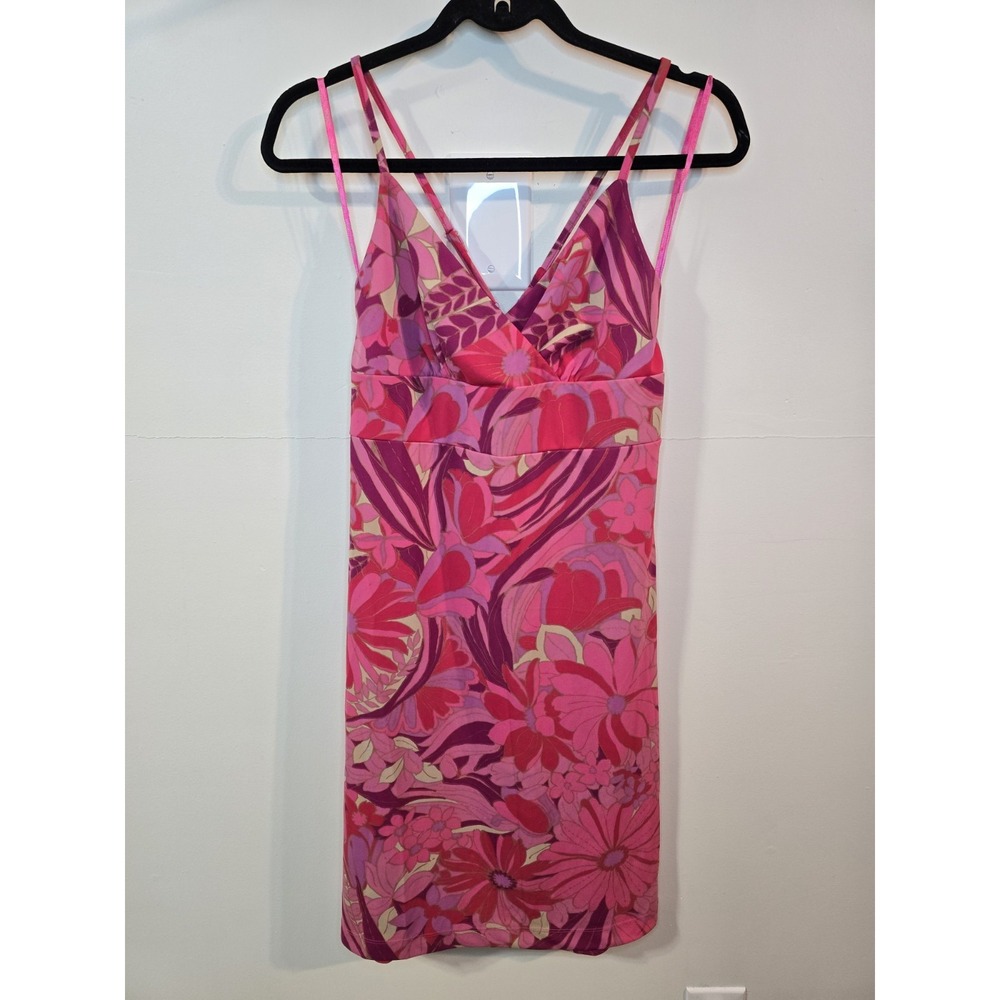 Vintage 90s Express Pink Floral Mini Dress Size 7/8 Maximalist Retro